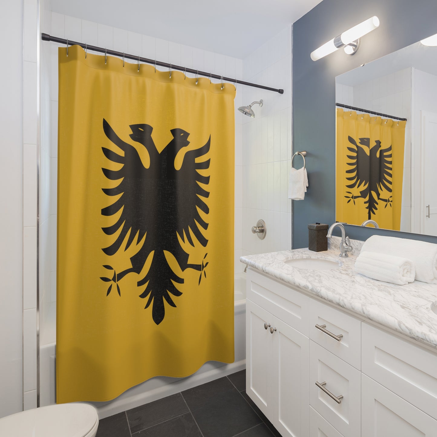 T5 Minimalist Albanian Flag Two Headed Eagle Shower Curtain