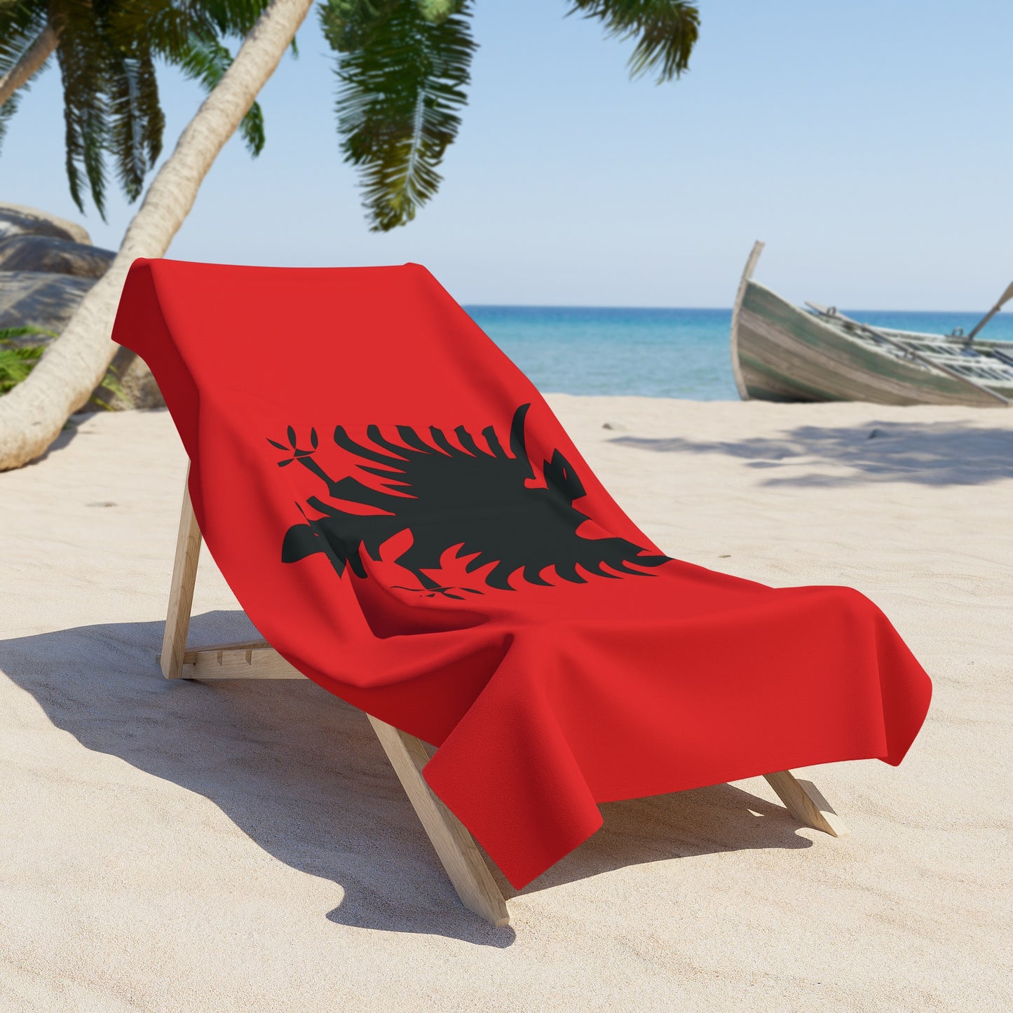 T5 Minimalist Albanian Flag Two Headed Eagle Beach Towel for Men & Women