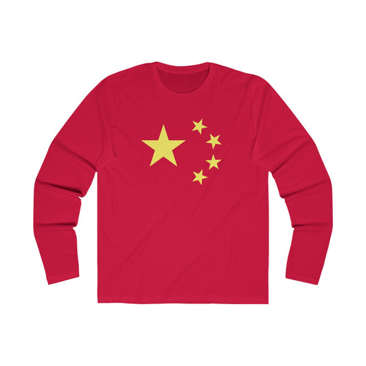 T5 Minimalist China Flag Stars Long Sleeve Crew Tee for Men & Women