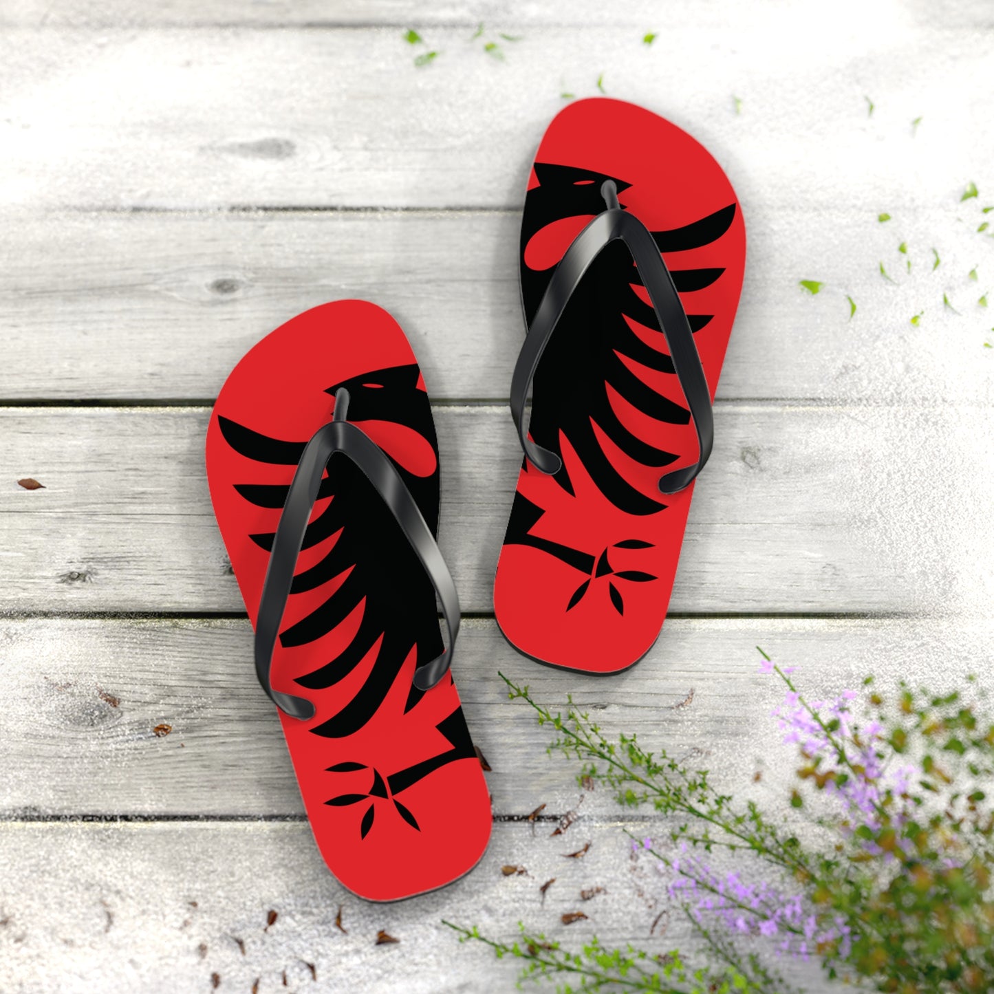 T5 Minimalist Albanian Flag Two Headed Eagle Flip-Flops for Men & Women