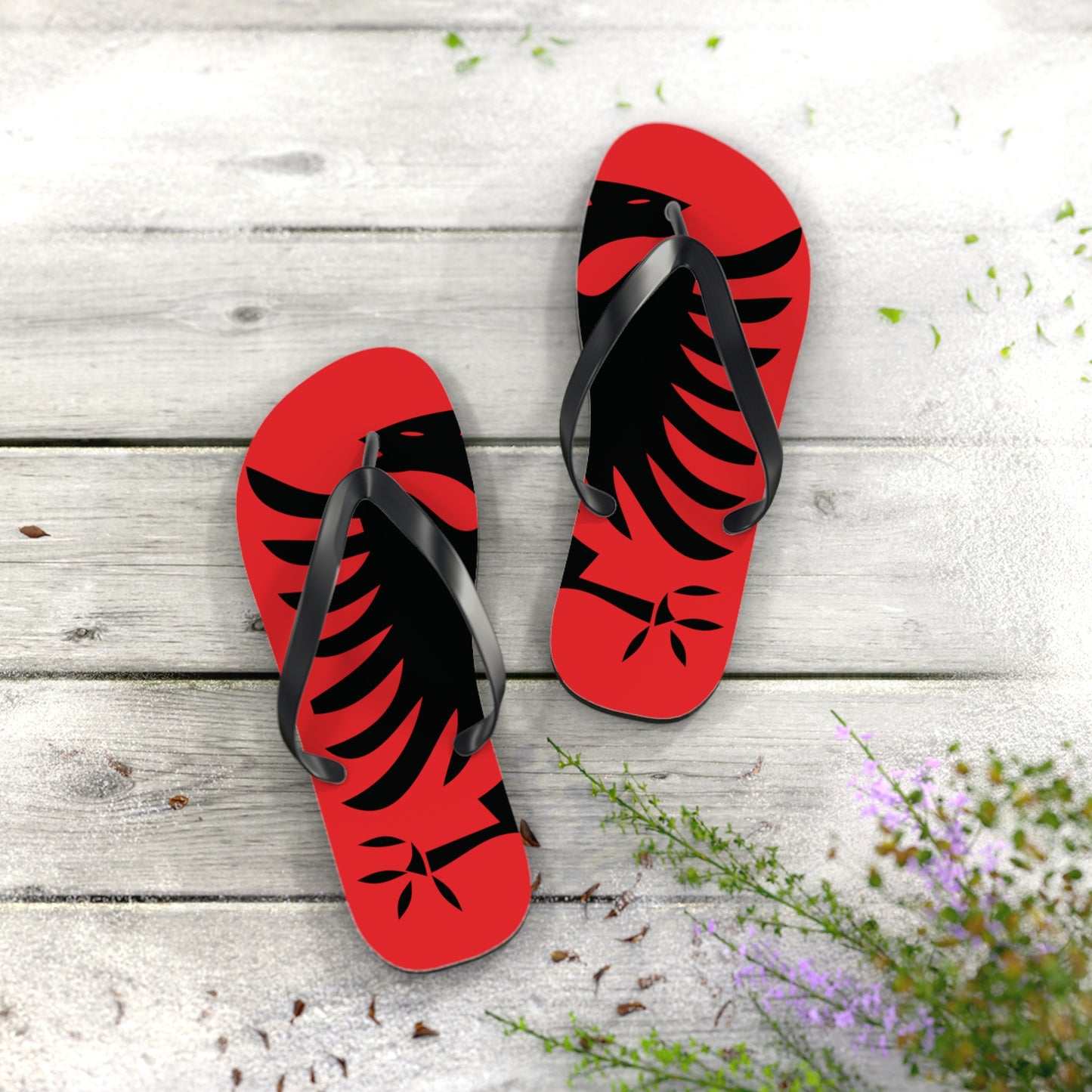 T5 Minimalist Albanian Flag Two Headed Eagle Flip-Flops for Men & Women