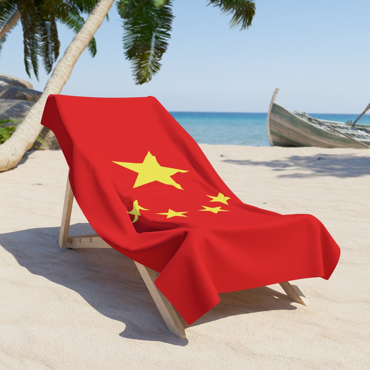 T5 Minimalist China Flag Stars Beach Towel for Men & Women