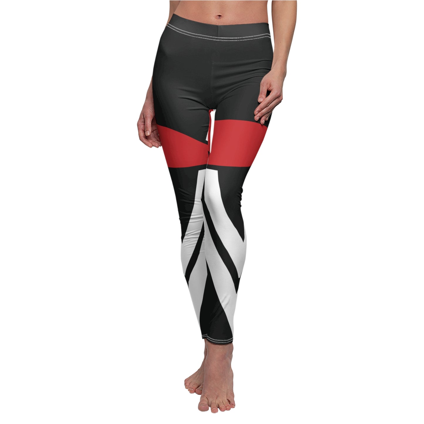 T5 Minimalist White & Red Shapes Leggings for Women