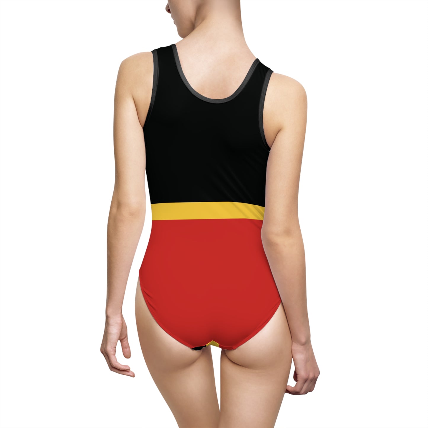 T5 Minimalist Red, Mustard & Black Swimsuit for Women