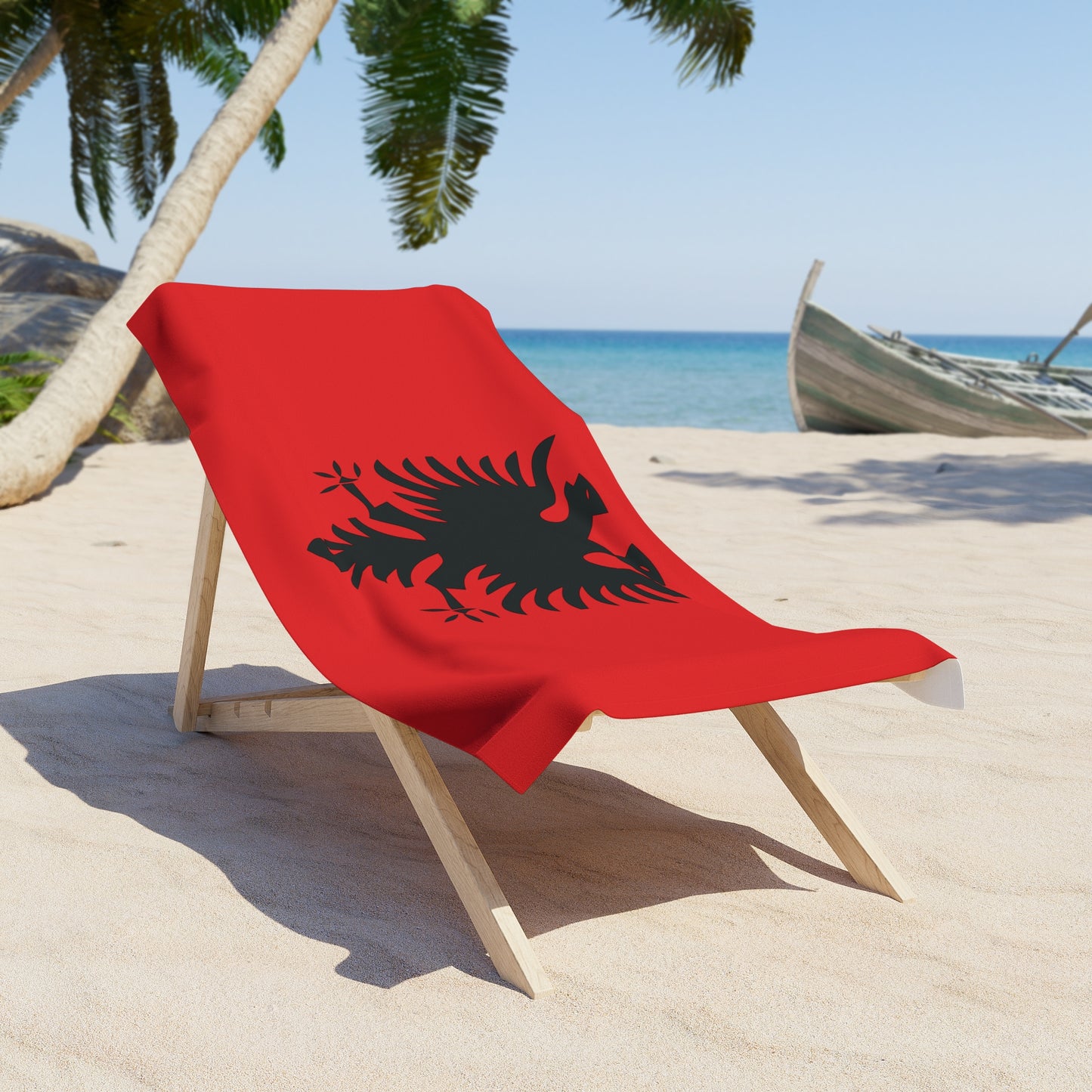 T5 Minimalist Albanian Flag Two Headed Eagle Beach Towel for Men & Women