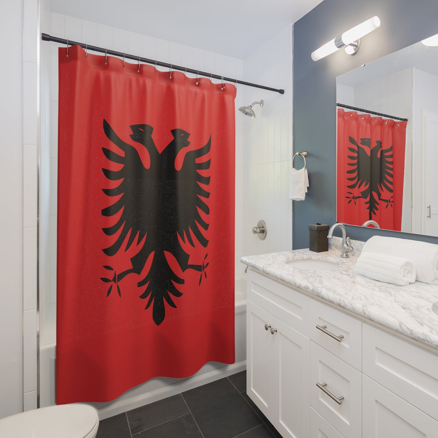 T5 Minimalist Albanian Flag Two Headed Eagle Shower Curtain