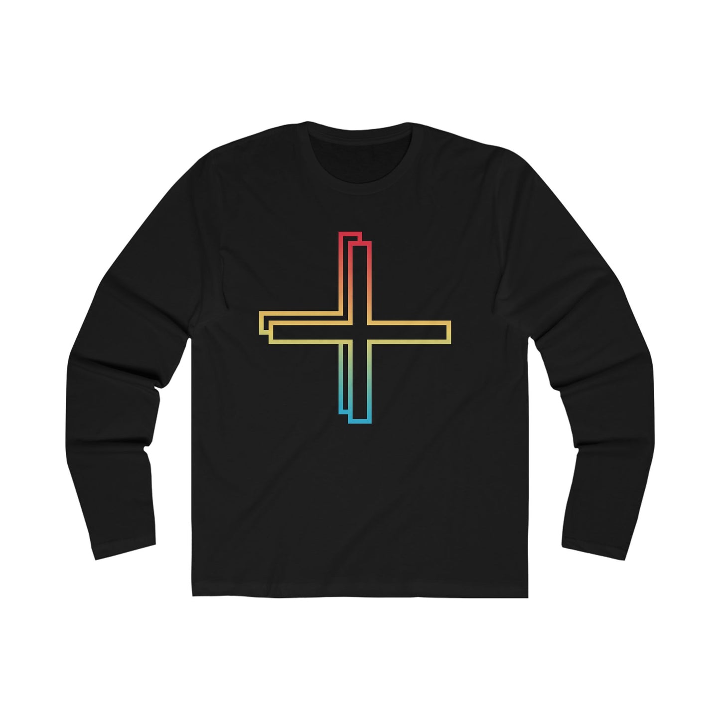 T5 Minimalist Colorful Plus Sign Long Sleeve Crew Tee for Men