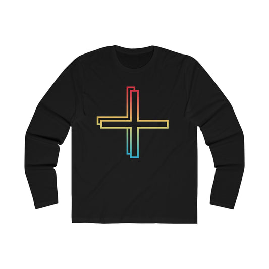 T5 Minimalist Colorful Plus Sign Long Sleeve Crew Tee for Men