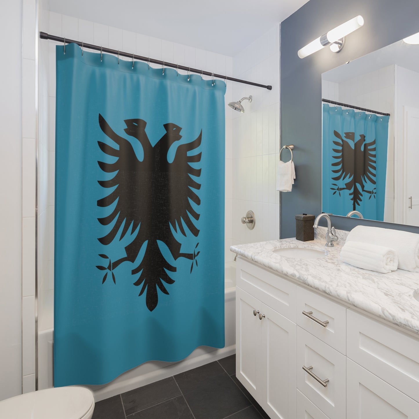 T5 Minimalist Albanian Flag Two Headed Eagle Shower Curtain